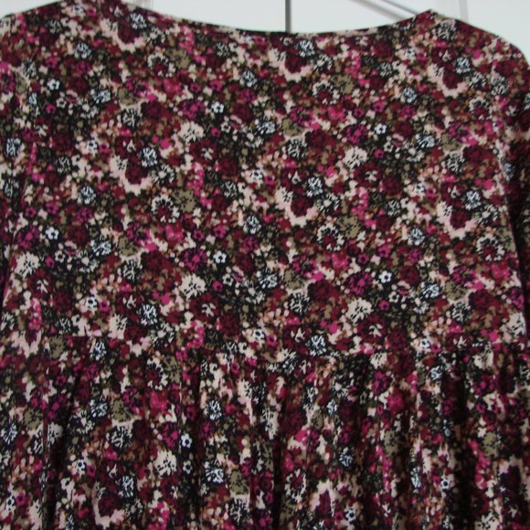 H&M Purple Pink Black Floral Boho Babydoll Peasant Dress - Picture 15 of 15